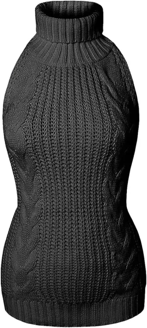 Unibaby Japan Style Women's Turtleneck Pullover Deep V-Neck Sleeveless Knitted Hi Low Anime Sweater Vest Top