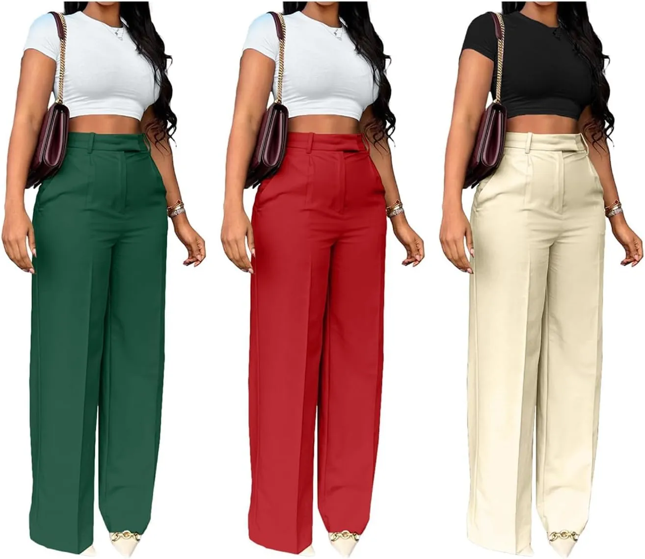 Unybwonn Women Wide Leg Dress Pants High Waisted Straight Leg Business Slacks Work Pants Casual Button Down Trousers