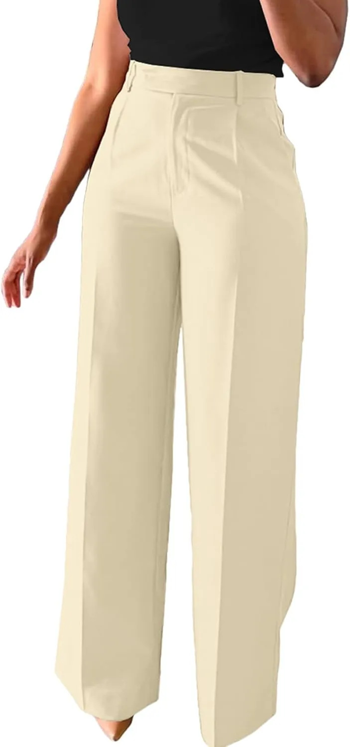 Unybwonn Women Wide Leg Dress Pants High Waisted Straight Leg Business Slacks Work Pants Casual Button Down Trousers