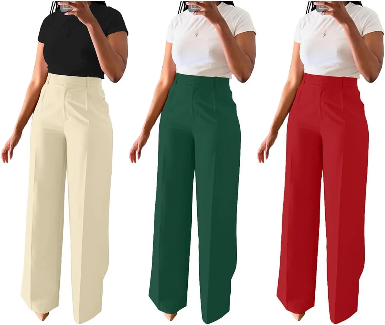 Unybwonn Women Wide Leg Dress Pants High Waisted Straight Leg Business Slacks Work Pants Casual Button Down Trousers