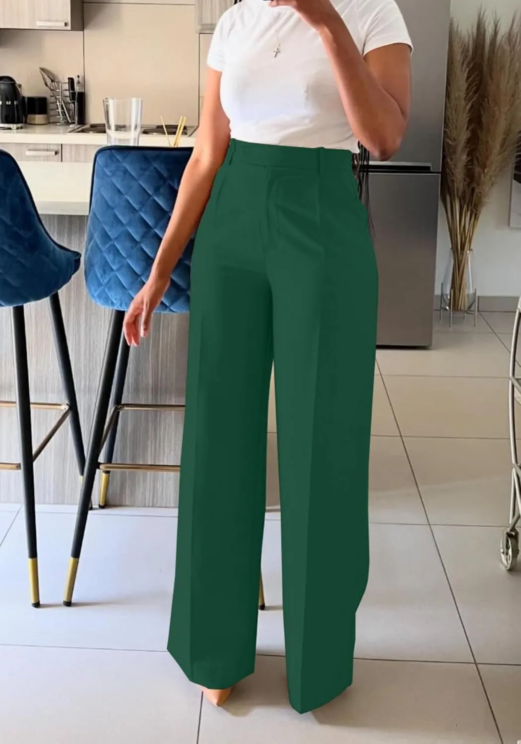 Unybwonn Women Wide Leg Dress Pants High Waisted Straight Leg Business Slacks Work Pants Casual Button Down Trousers