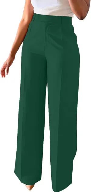 Unybwonn Women Wide Leg Dress Pants High Waisted Straight Leg Business Slacks Work Pants Casual Button Down Trousers