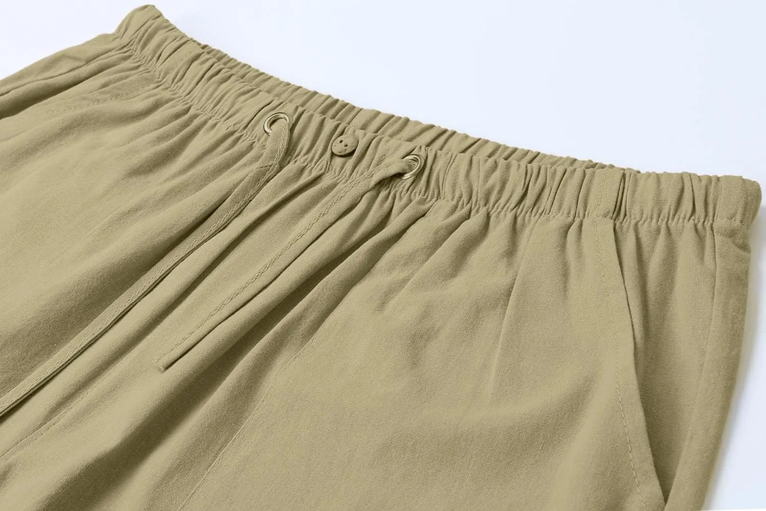 utcoco Men's Cotton Linen Beach Pants Loose Casual Drawstring Wasit Slacks with Pocket