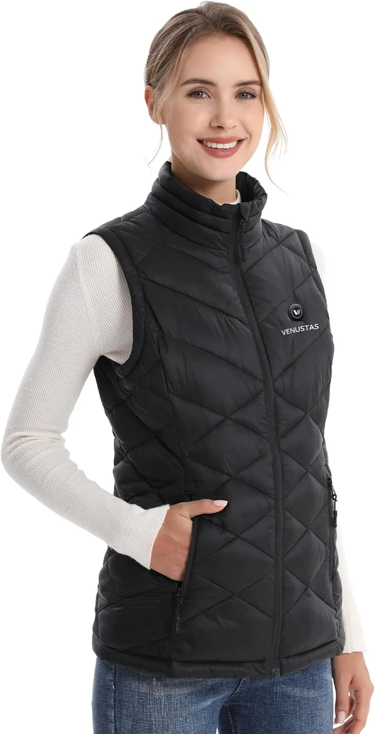 Venustas Women's Heated Down Vest with Battery Pack, 90% Duck Down Lightweight Electric Vest for Hiking Hunting Camping