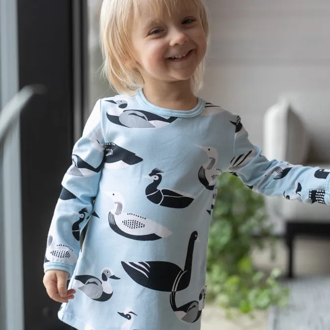 Vieno long sleeve tunic- light blue, water birds