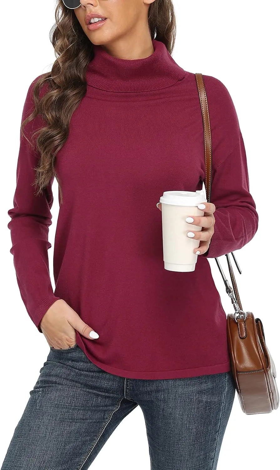 VIISHOW Women's Turtleneck Sweater Long Sleeve Cozy Warm Sweater Casual Lightweight Soft Pullover Jumper Tops