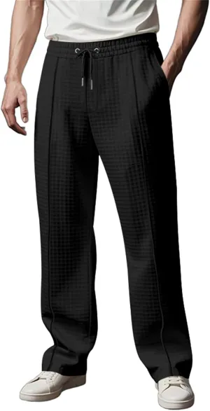 Waffle Pants for Men Corduroy Wide Leg Elastic Athletic Sweatpants Casual Loose Breathable Business Work Trousers