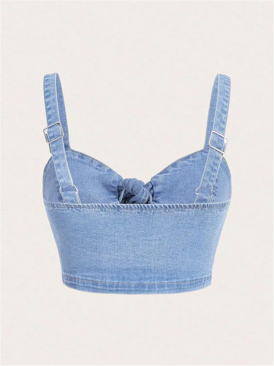 WDIRARA Women's Denim Tie Knot Tank Top Button Decor Sleeveless Y2k Jean Crop Top