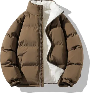 WENKOMG1 Down Jacket for Men Long Sleeve Winter Fall Lightweight Sherpa Lined Outerwear Zip Up Insulated Puffer Jacket