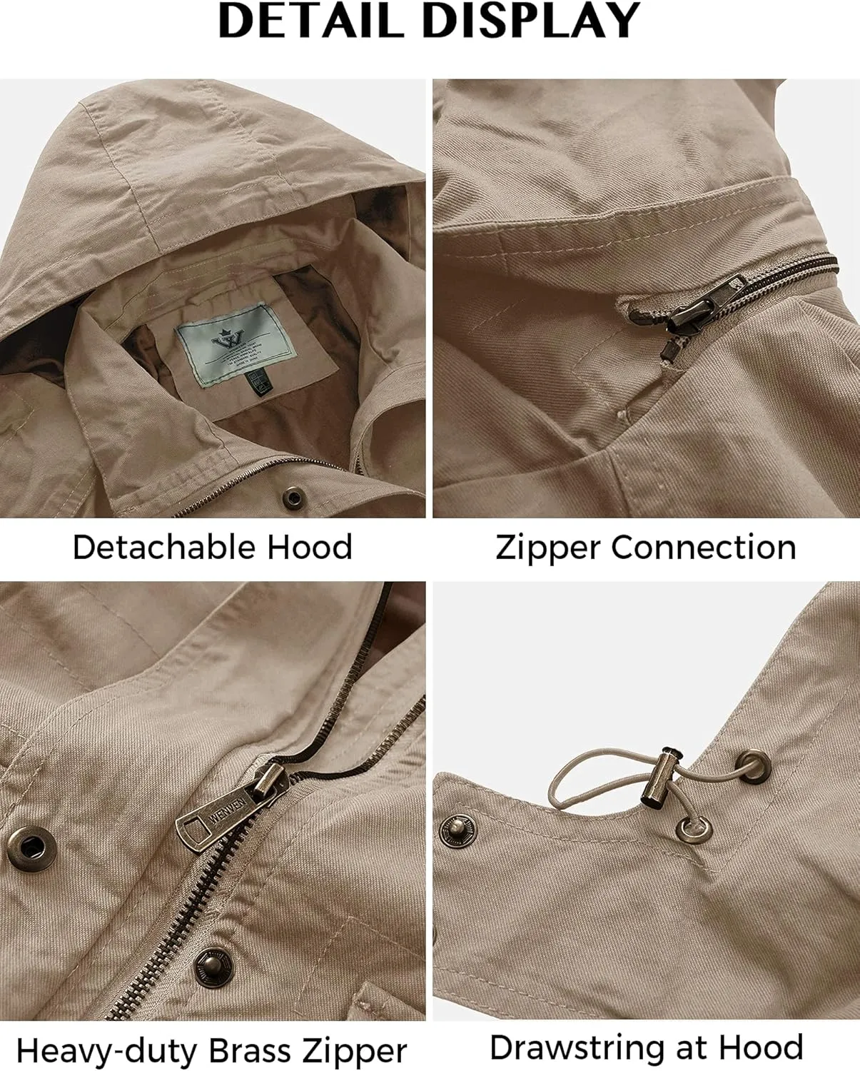 WenVen Women's Anorak Military Jacket Lightweight Casual Cotton Coat with Hood