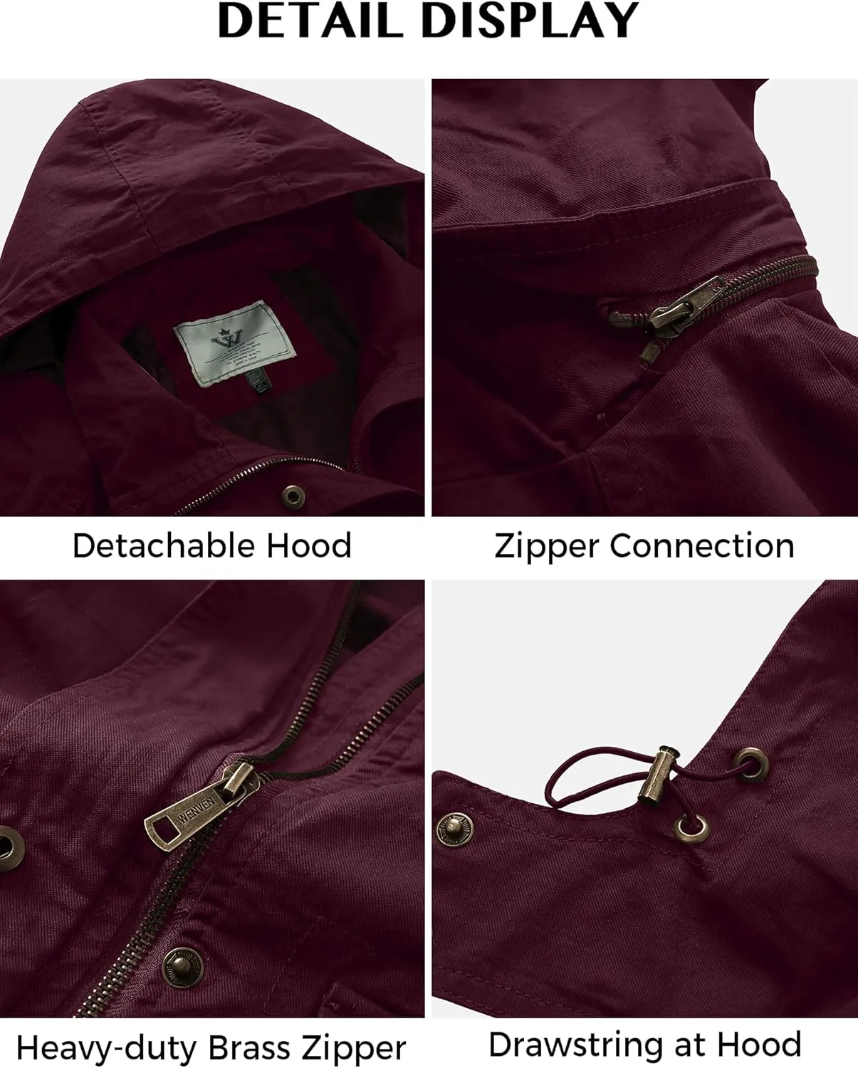 WenVen Women's Anorak Military Jacket Lightweight Casual Cotton Coat with Hood