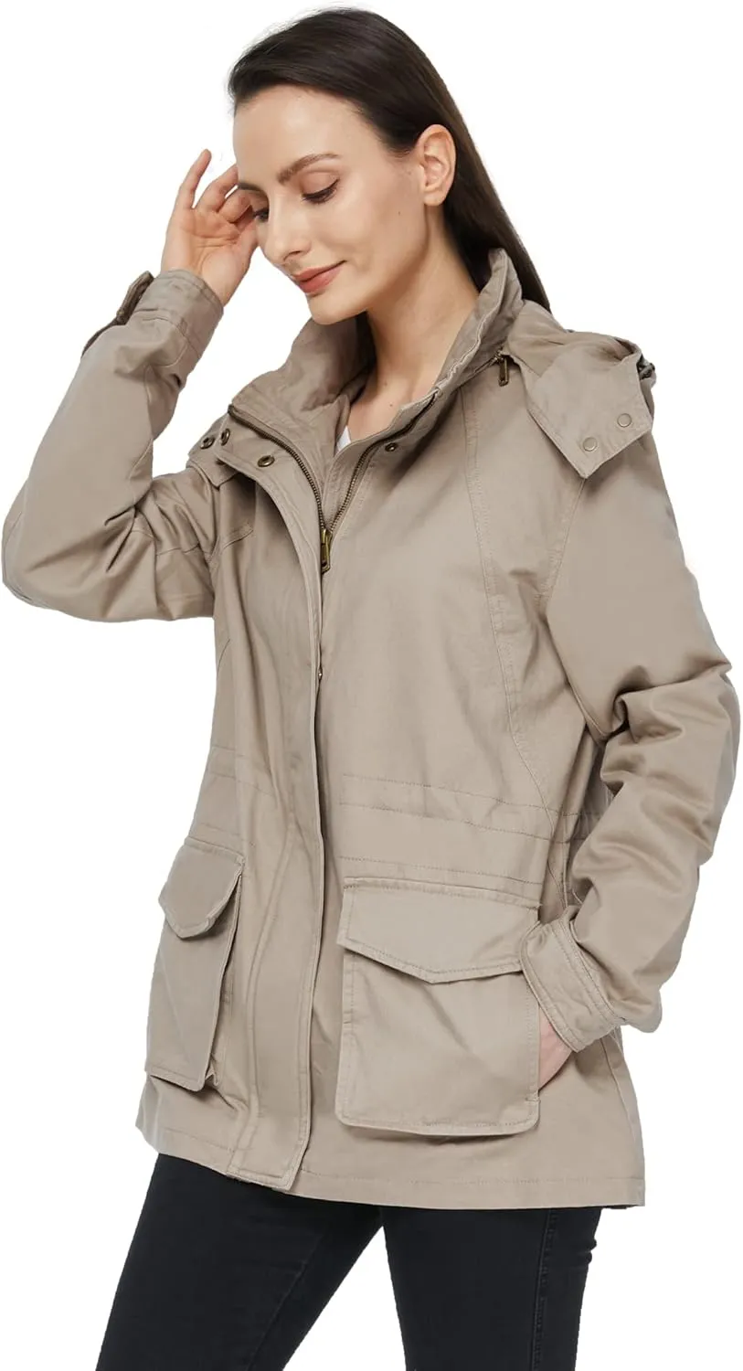 WenVen Women's Anorak Military Jacket Lightweight Casual Cotton Coat with Hood