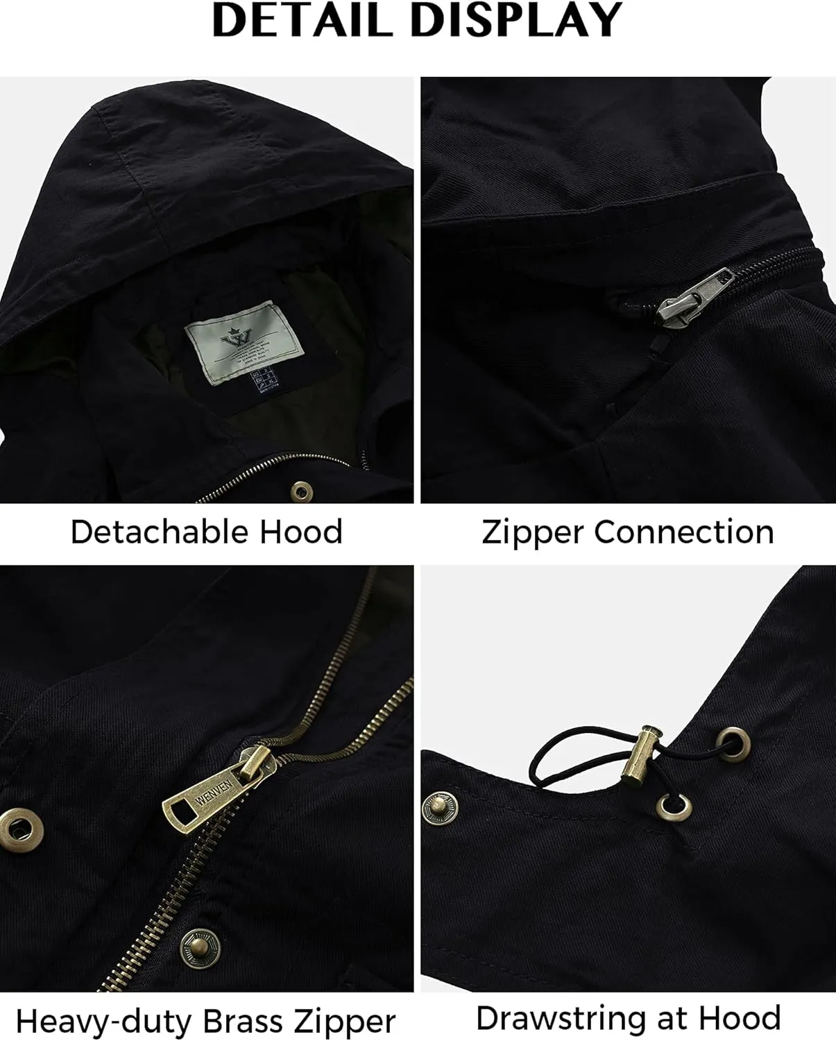 WenVen Women's Anorak Military Jacket Lightweight Casual Cotton Coat with Hood