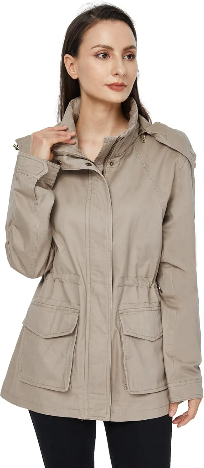 WenVen Women's Anorak Military Jacket Lightweight Casual Cotton Coat with Hood