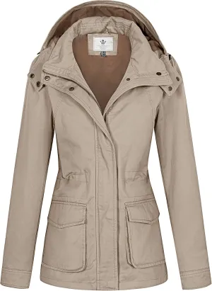 WenVen Women's Anorak Military Jacket Lightweight Casual Cotton Coat with Hood
