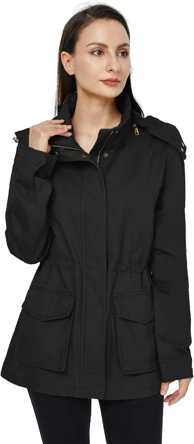 WenVen Women's Anorak Military Jacket Lightweight Casual Cotton Coat with Hood