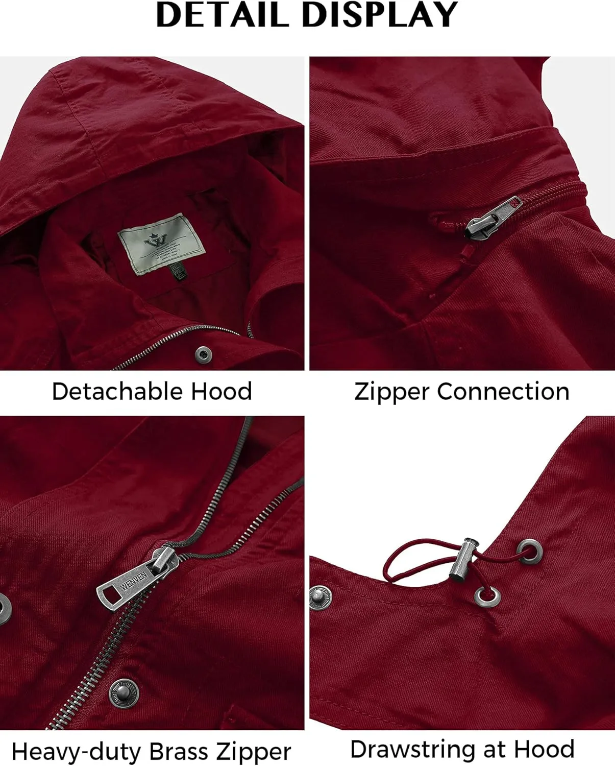 WenVen Women's Anorak Military Jacket Lightweight Casual Cotton Coat with Hood