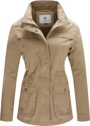 WenVen Women's Casual Military Jacket Cotton Stand Collar Utility Anorak Coat