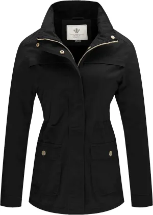 WenVen Women's Casual Military Jacket Cotton Stand Collar Utility Anorak Coat