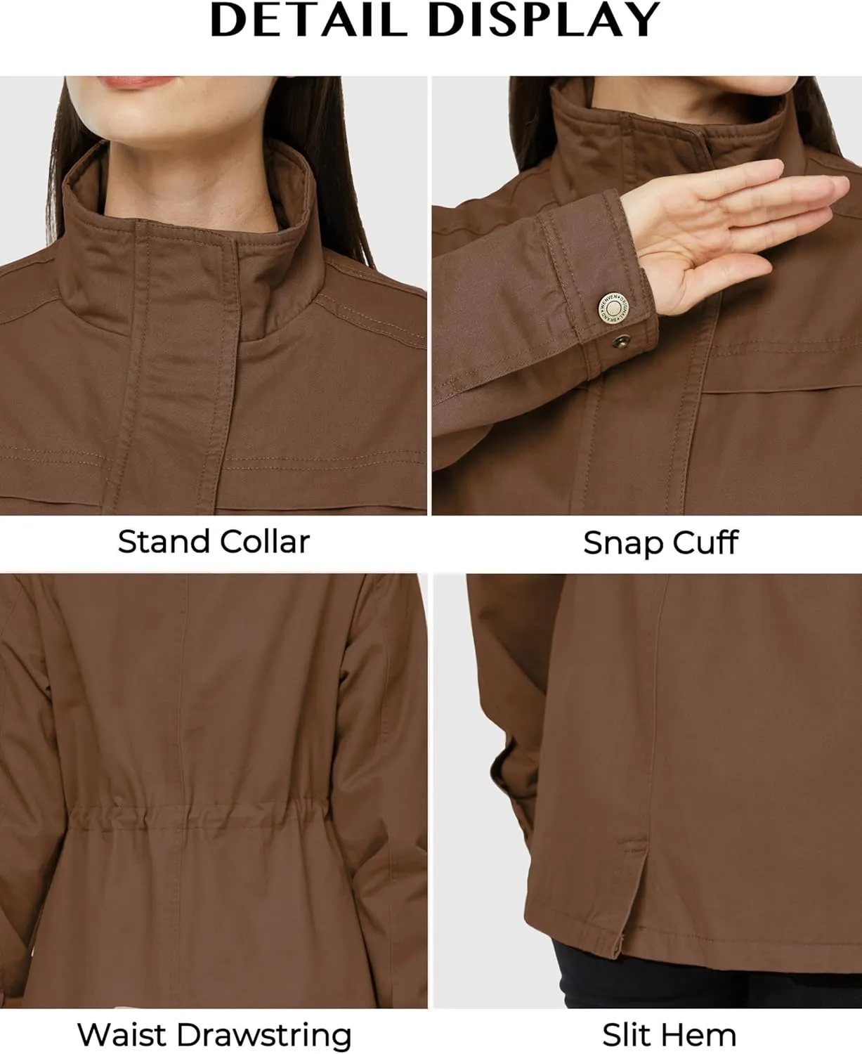 WenVen Women's Casual Military Jacket Cotton Stand Collar Utility Anorak Coat