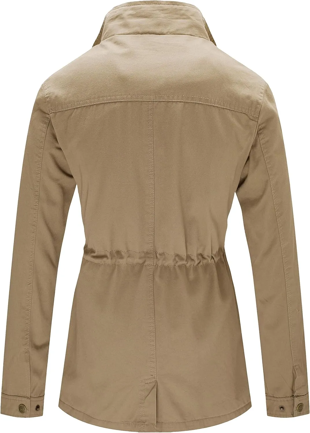 WenVen Women's Casual Military Jacket Cotton Stand Collar Utility Anorak Coat
