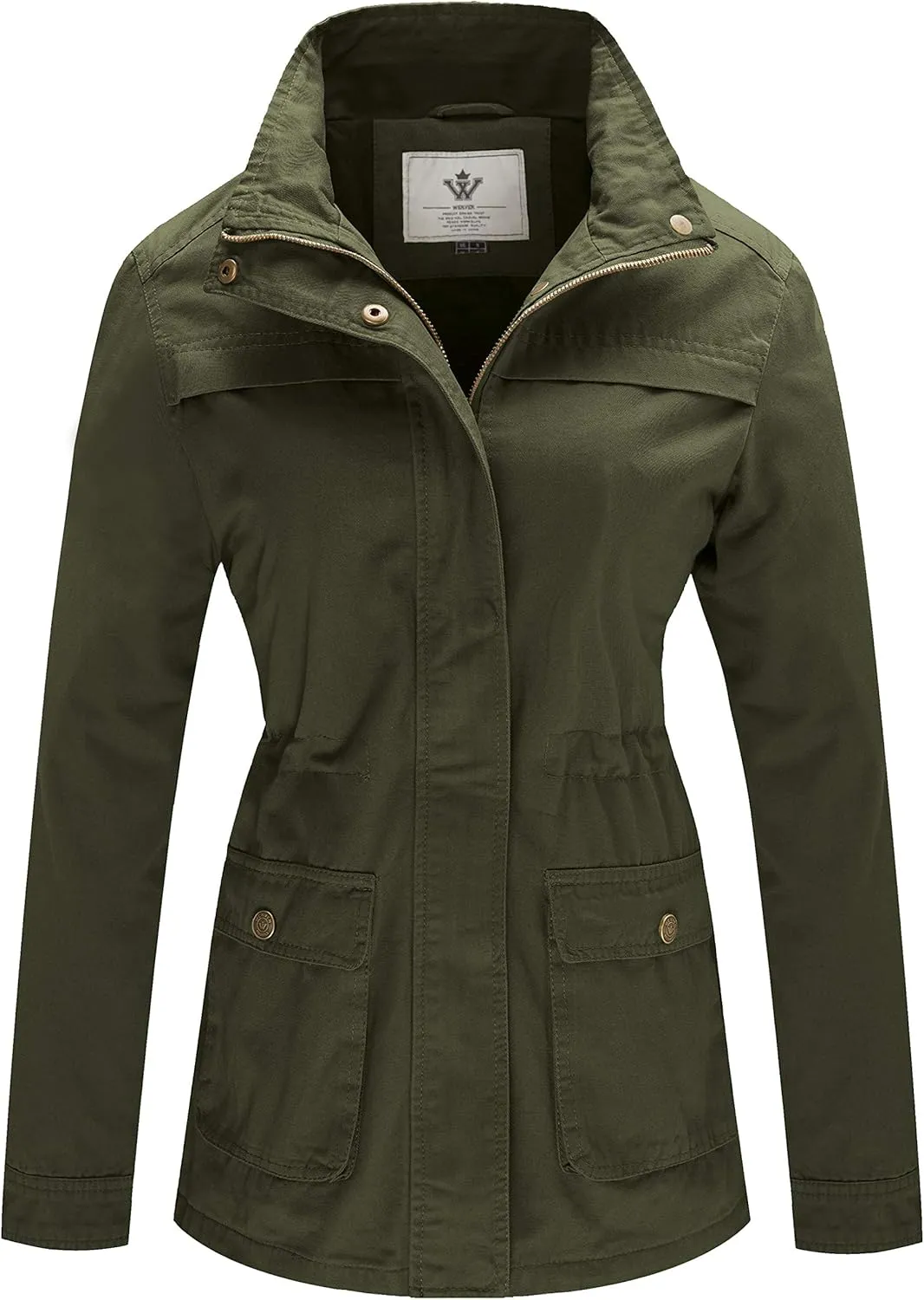 WenVen Women's Casual Military Jacket Cotton Stand Collar Utility Anorak Coat