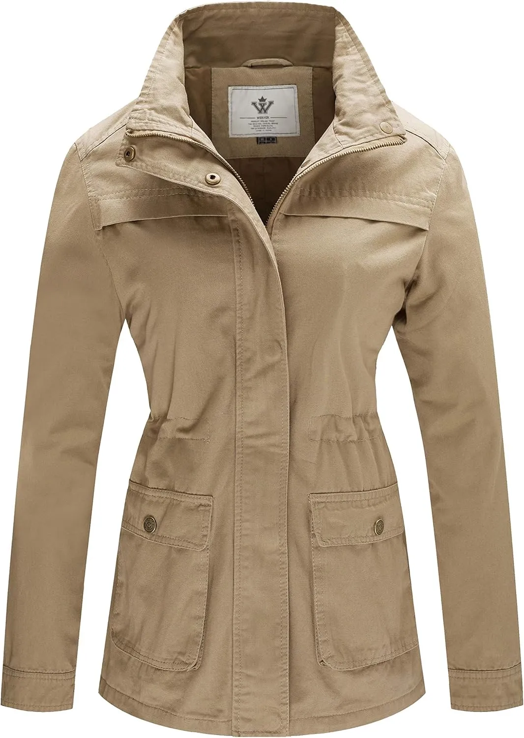 WenVen Women's Casual Military Jacket Cotton Stand Collar Utility Anorak Coat