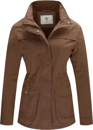 WenVen Women's Casual Military Jacket Cotton Stand Collar Utility Anorak Coat