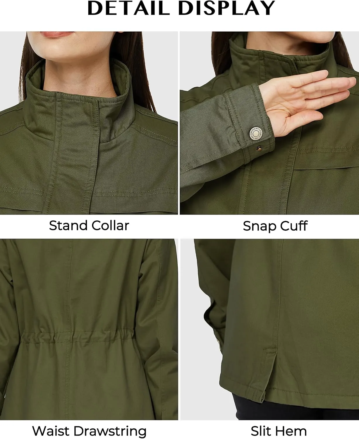 WenVen Women's Casual Military Jacket Cotton Stand Collar Utility Anorak Coat
