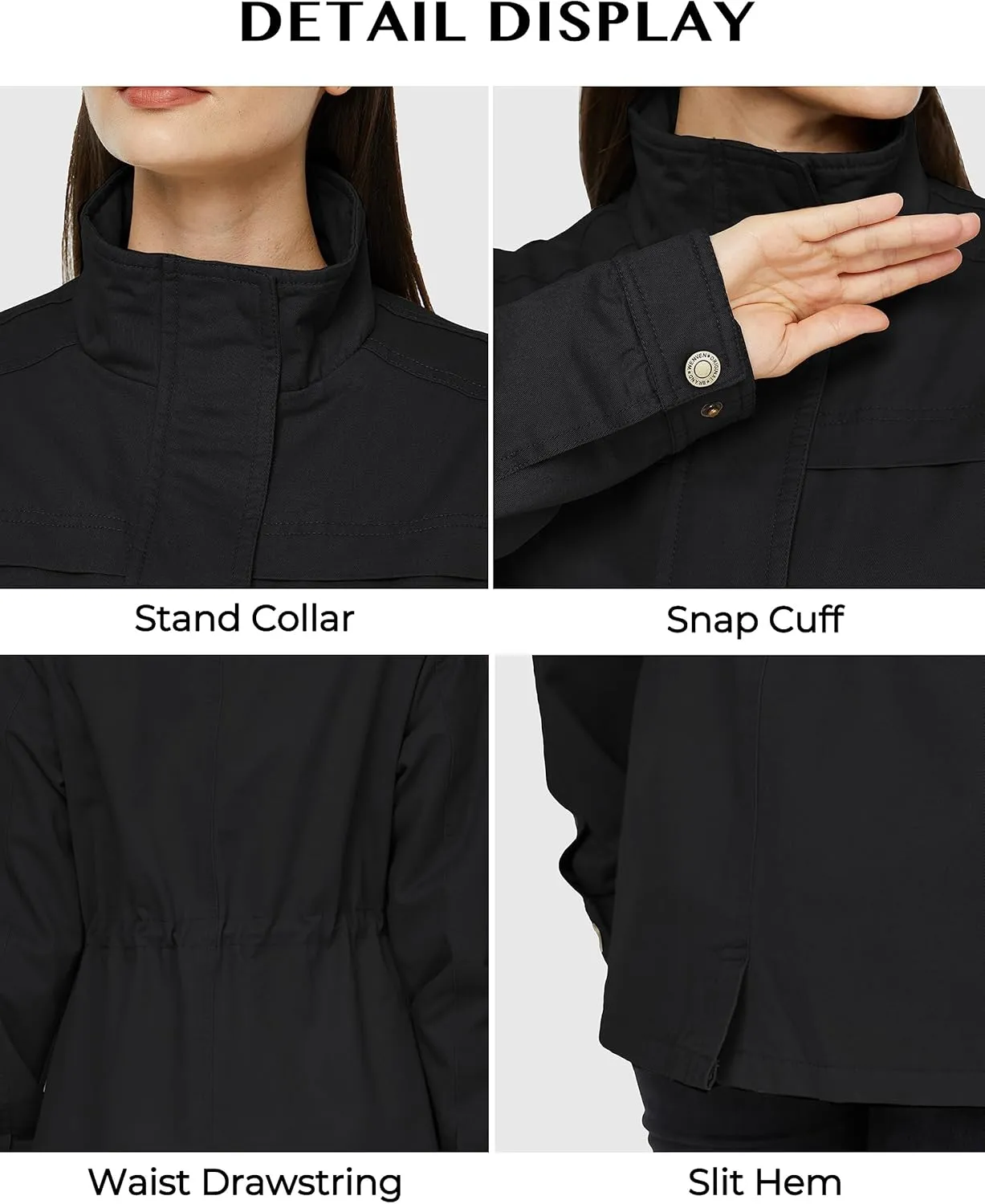 WenVen Women's Casual Military Jacket Cotton Stand Collar Utility Anorak Coat