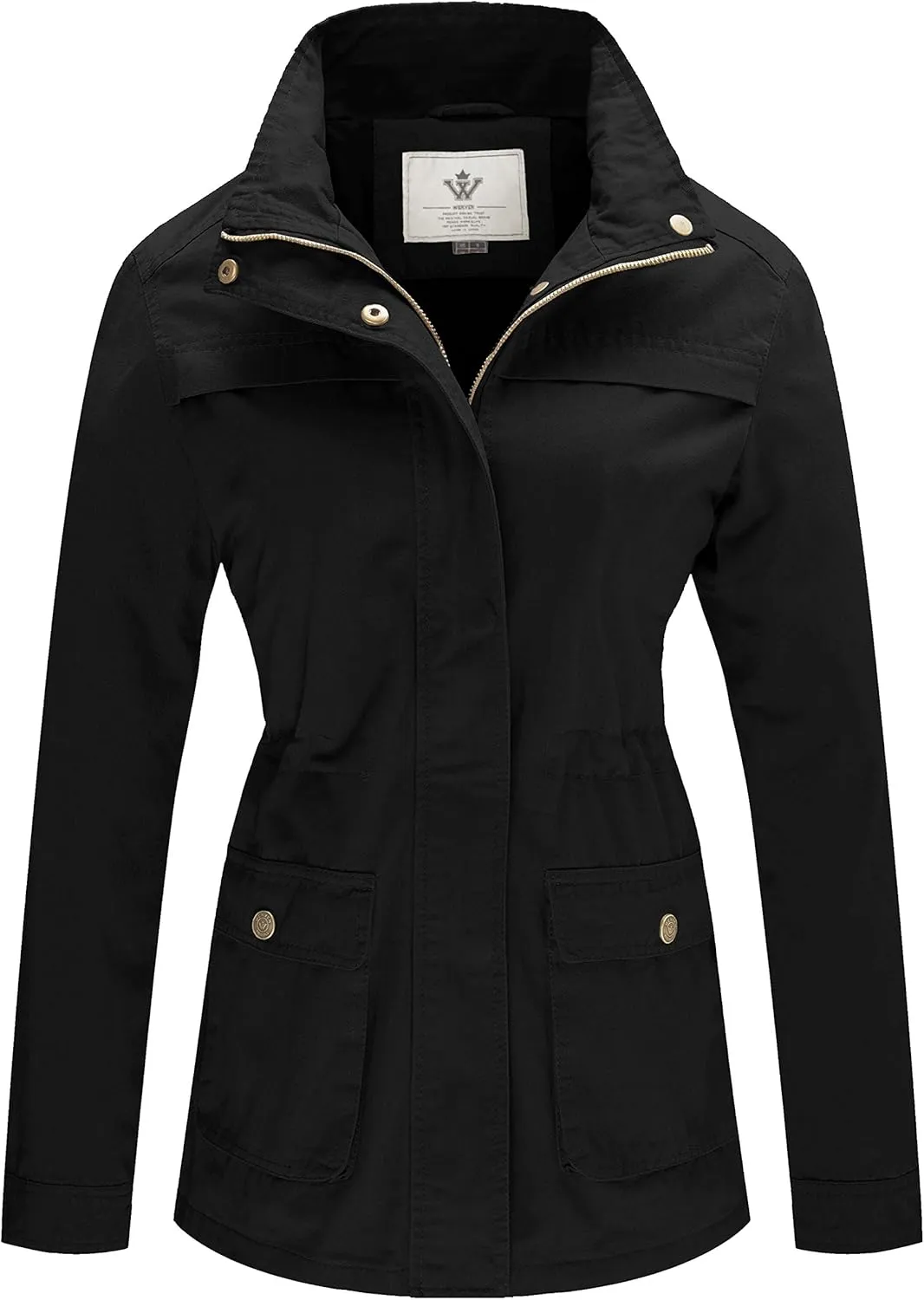 WenVen Women's Casual Military Jacket Cotton Stand Collar Utility Anorak Coat
