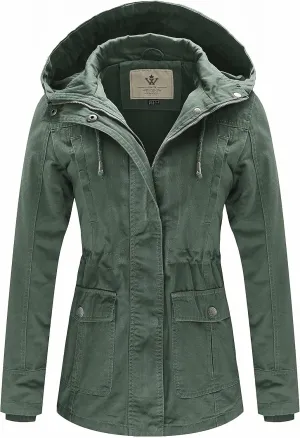 WenVen Women's Cotton Military Jacket Lightweight Casual Anorak Coat with Hood