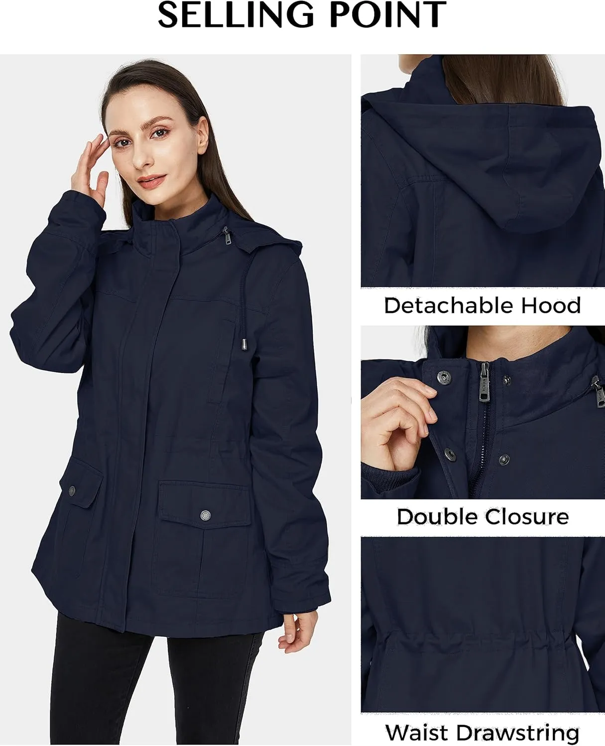 WenVen Women's Cotton Military Jacket Lightweight Casual Anorak Coat with Hood