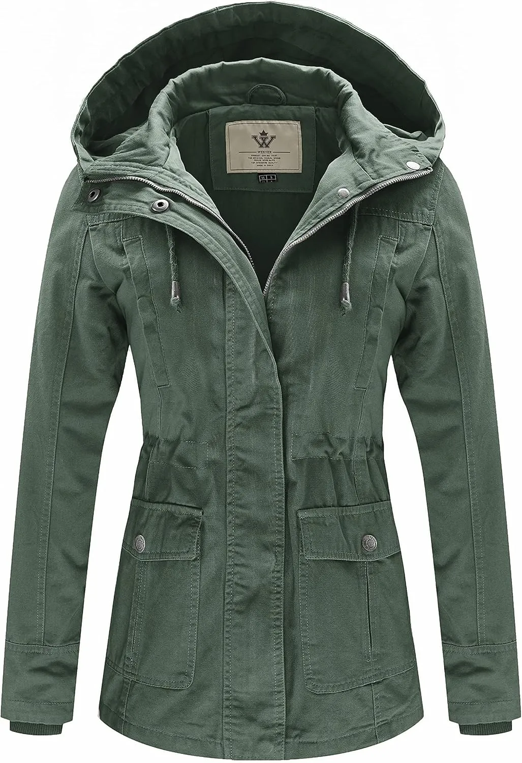 WenVen Women's Cotton Military Jacket Lightweight Casual Anorak Coat with Hood