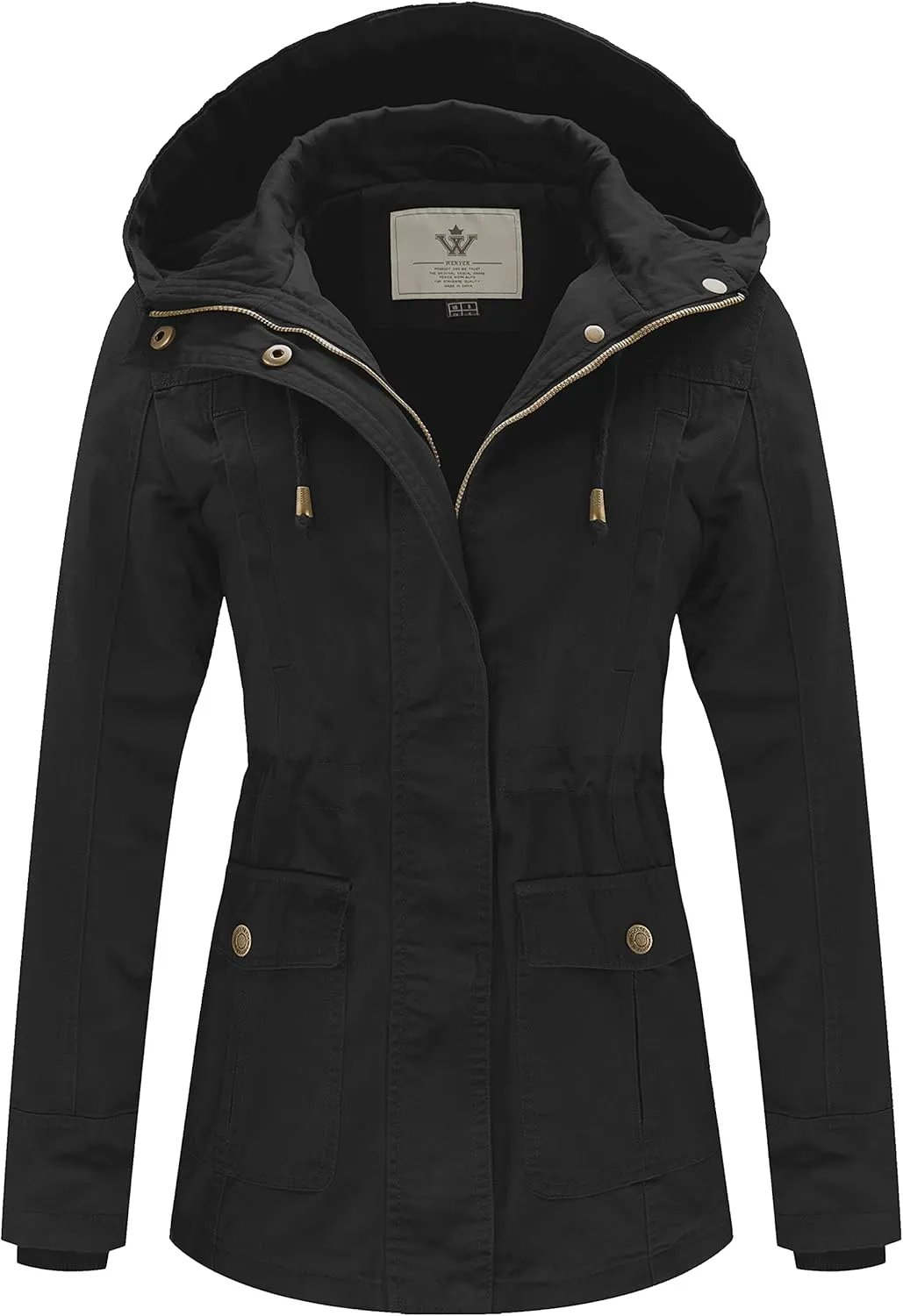WenVen Women's Cotton Military Jacket Lightweight Casual Anorak Coat with Hood