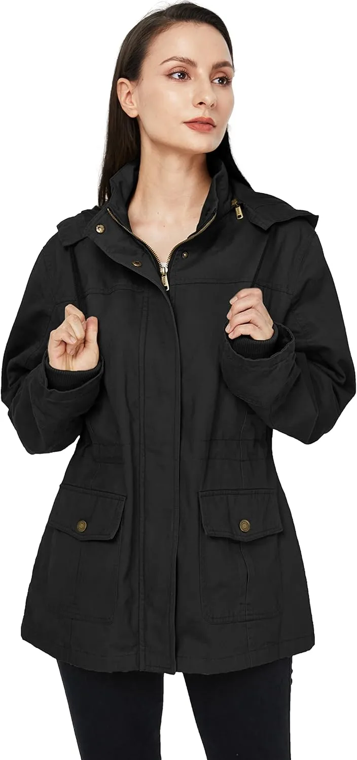 WenVen Women's Cotton Military Jacket Lightweight Casual Anorak Coat with Hood