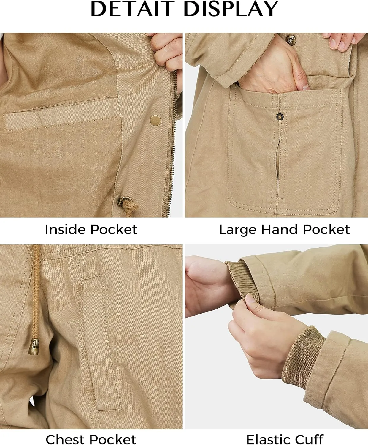 WenVen Women's Cotton Military Jacket Lightweight Casual Anorak Coat with Hood