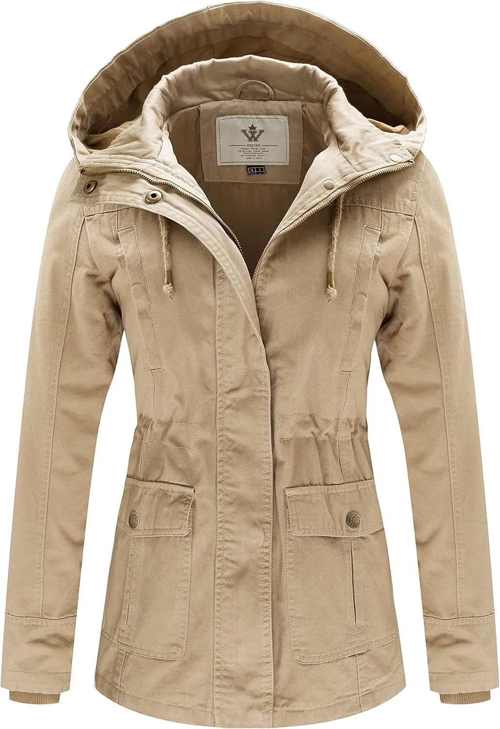 WenVen Women's Cotton Military Jacket Lightweight Casual Anorak Coat with Hood