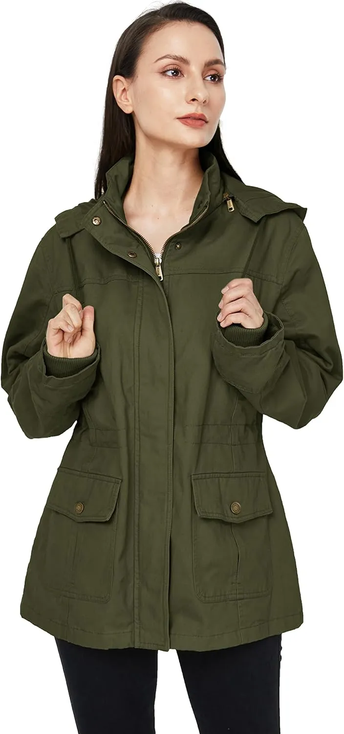 WenVen Women's Cotton Military Jacket Lightweight Casual Anorak Coat with Hood