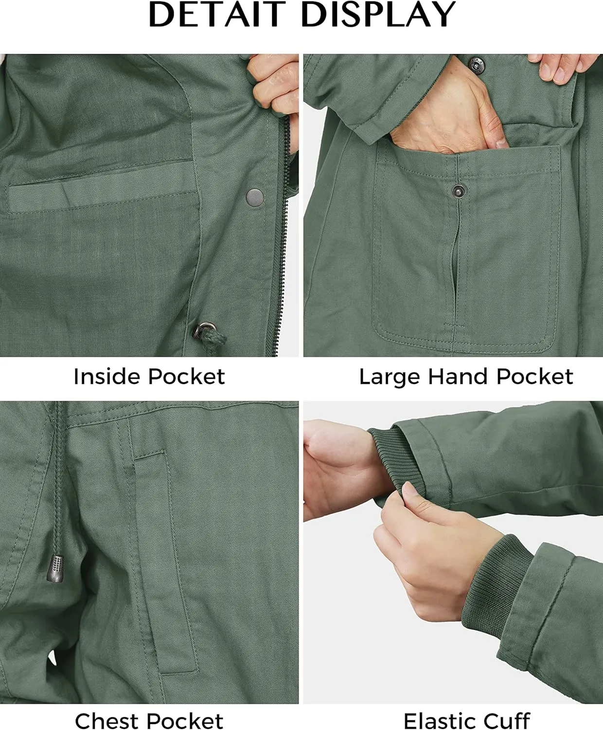 WenVen Women's Cotton Military Jacket Lightweight Casual Anorak Coat with Hood