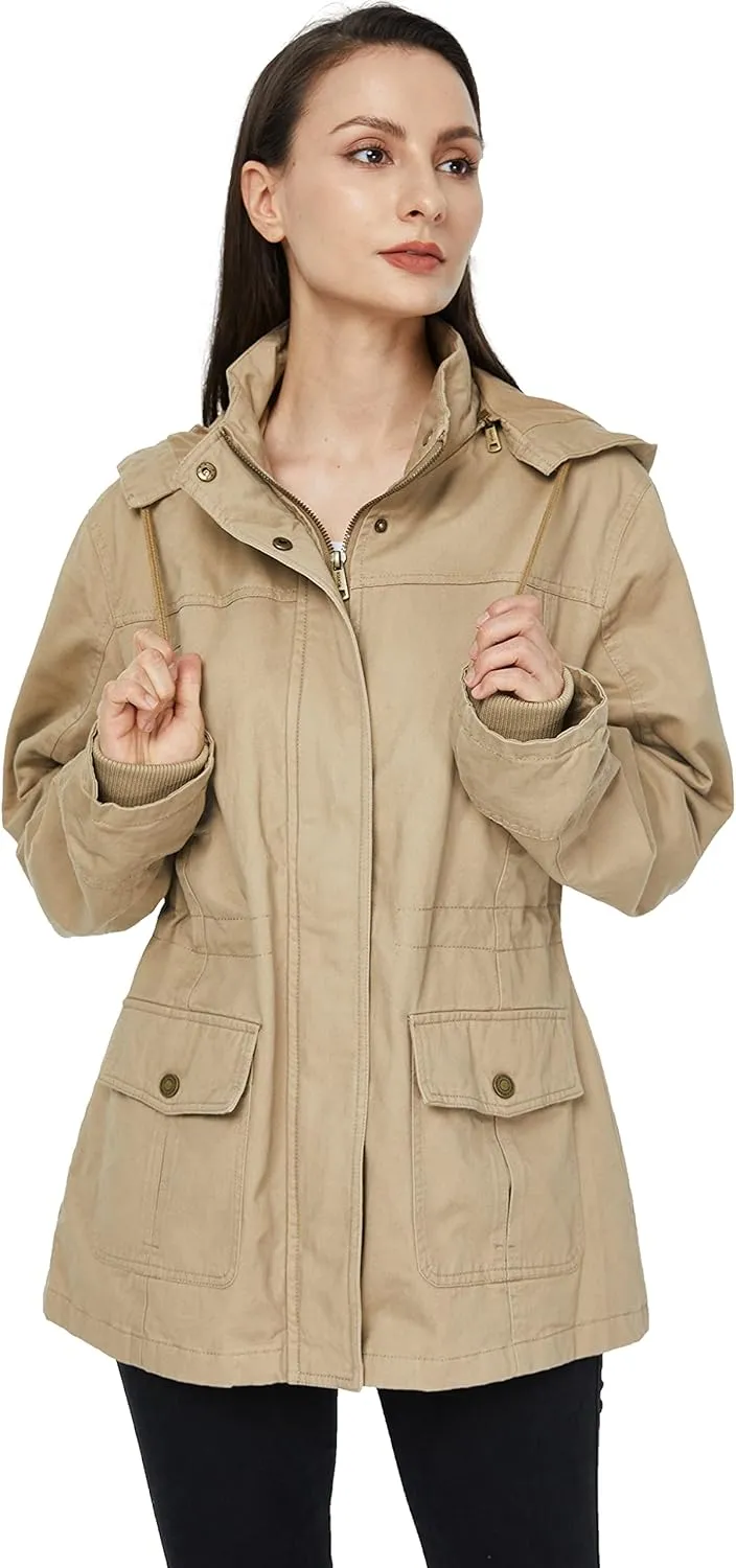 WenVen Women's Cotton Military Jacket Lightweight Casual Anorak Coat with Hood