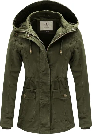 WenVen Women's Cotton Military Jacket Lightweight Casual Anorak Coat with Hood