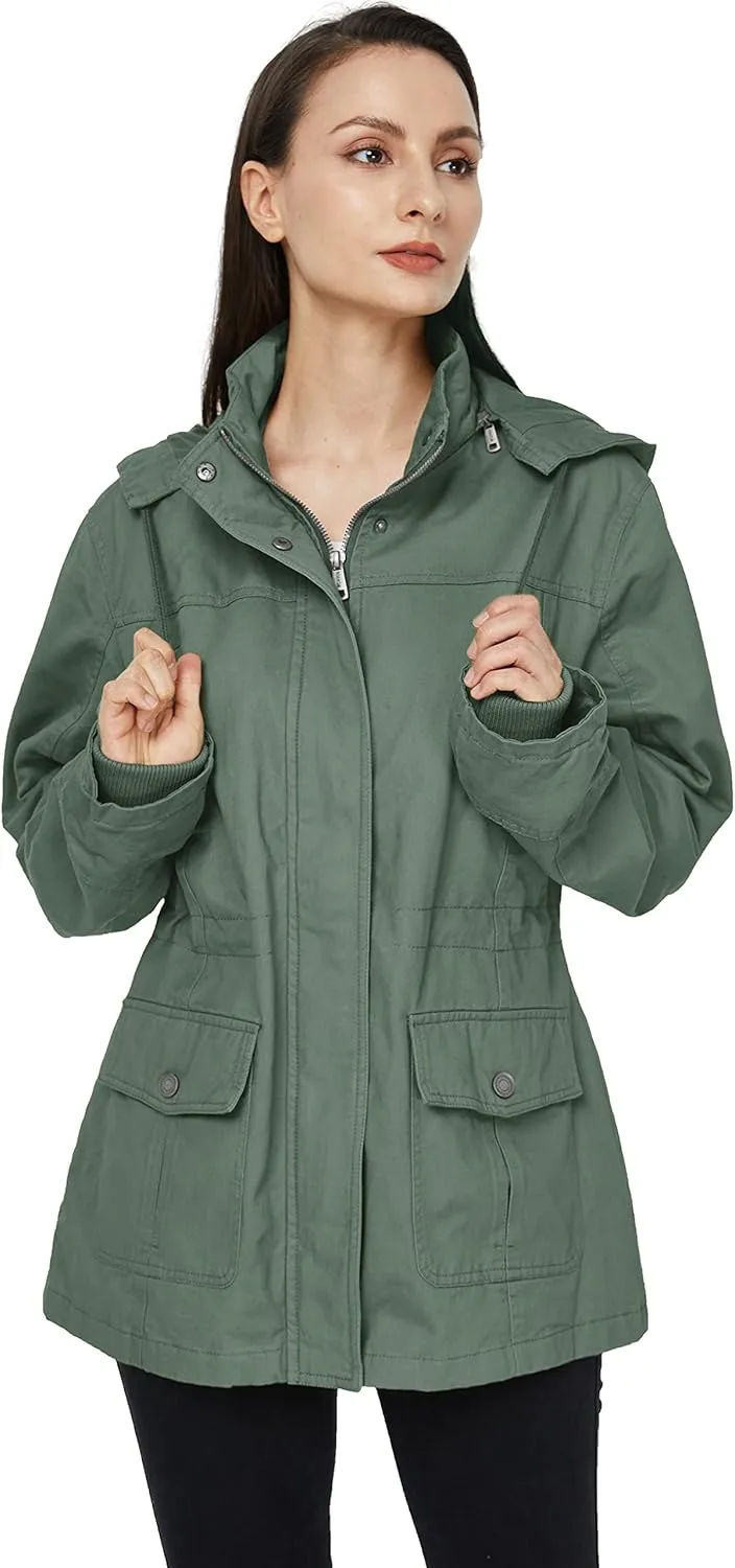 WenVen Women's Cotton Military Jacket Lightweight Casual Anorak Coat with Hood
