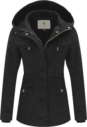 WenVen Women's Cotton Military Jacket Lightweight Casual Anorak Coat with Hood