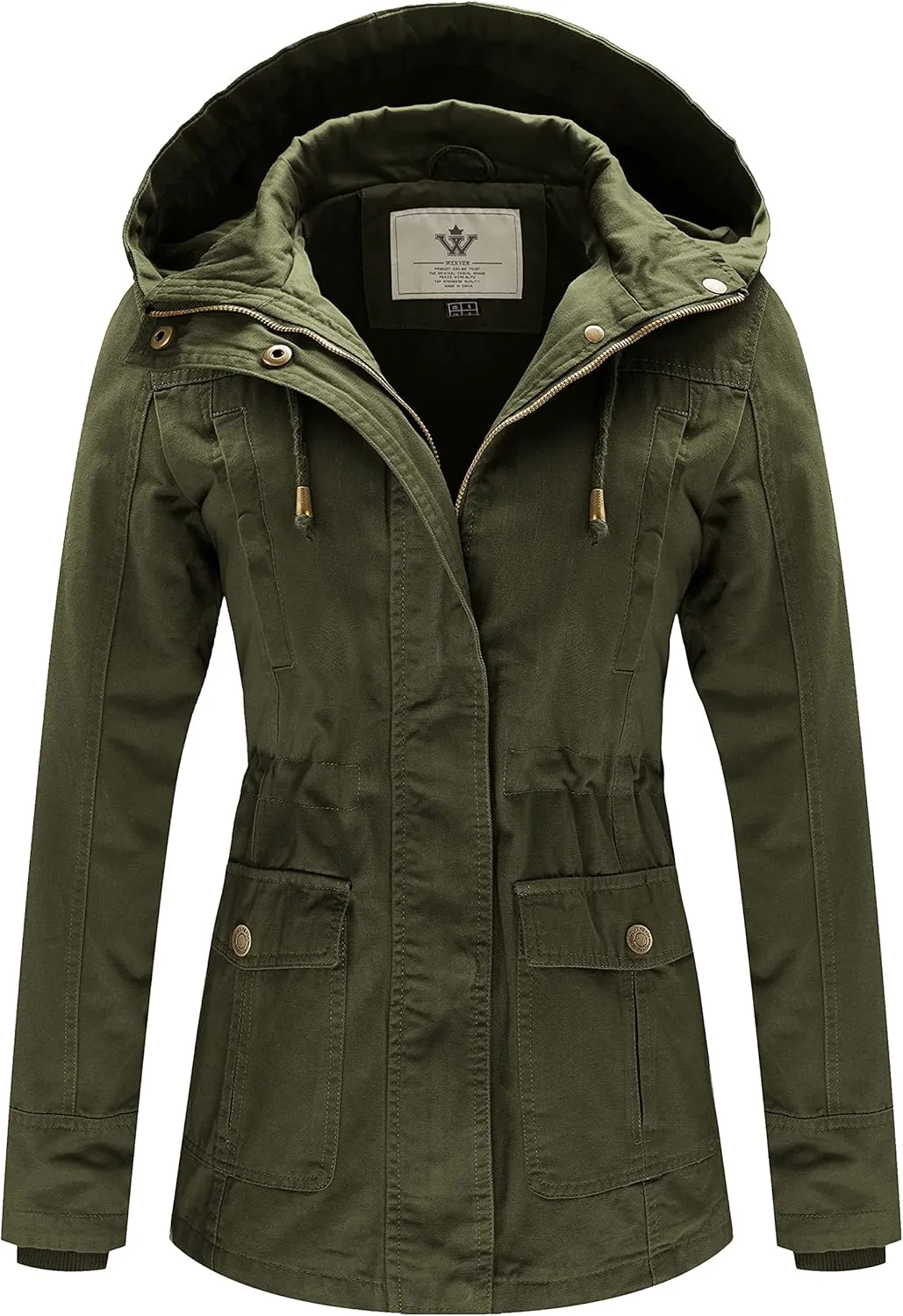 WenVen Women's Cotton Military Jacket Lightweight Casual Anorak Coat with Hood