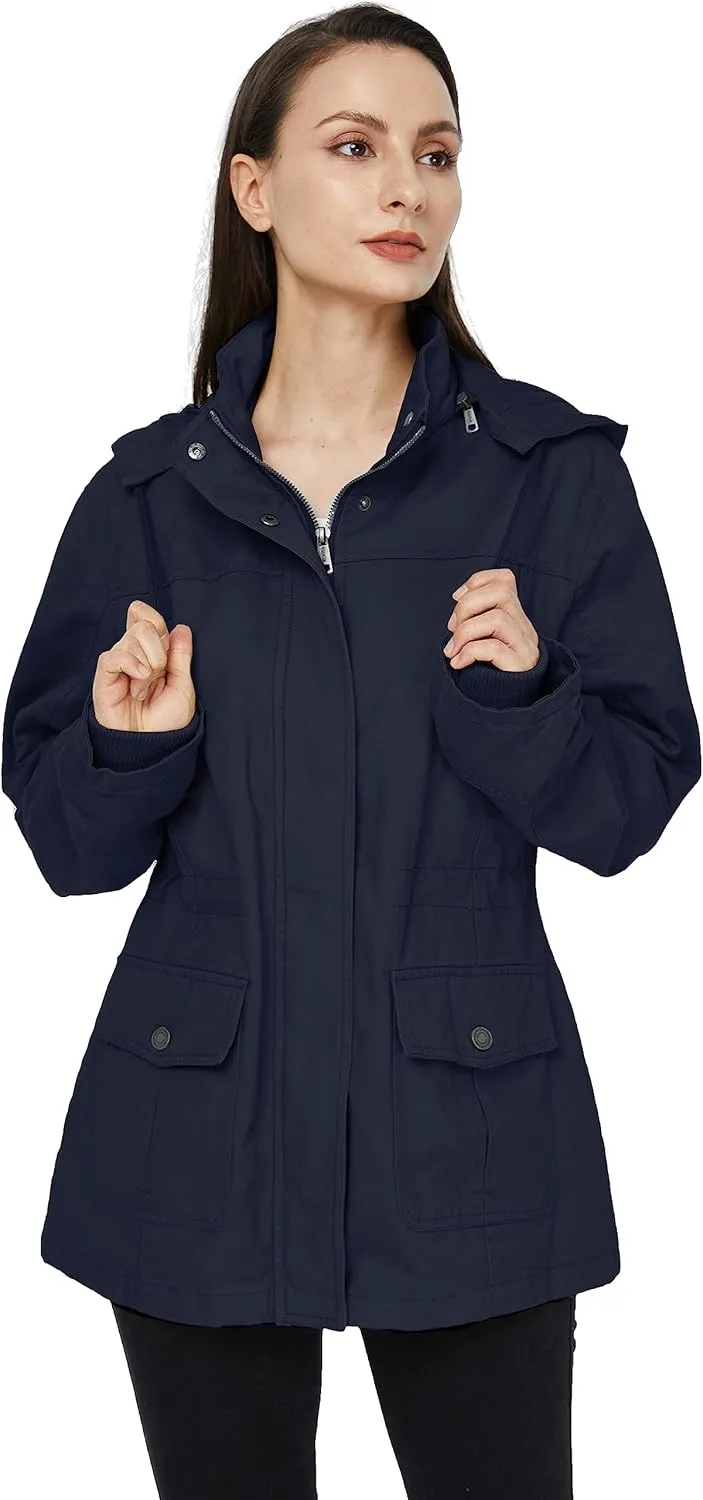 WenVen Women's Cotton Military Jacket Lightweight Casual Anorak Coat with Hood