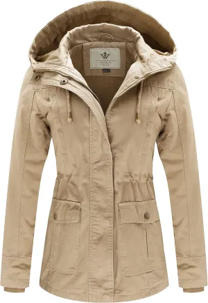 WenVen Women's Cotton Military Jacket Lightweight Casual Anorak Coat with Hood