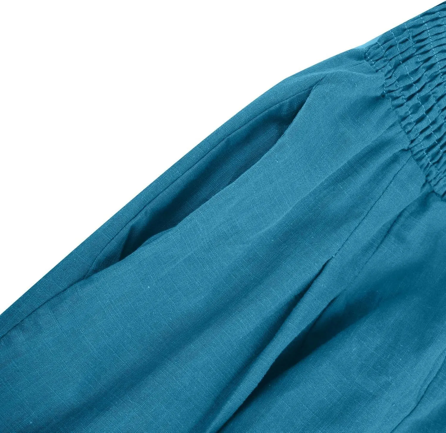 Wide Leg Pants for Women Summer Trendy Cotton Linen Palazzo Pants Smocked High Waisted Boho Trousers with Pockets