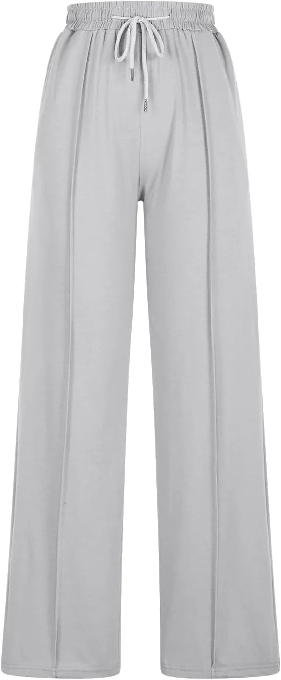 Wide Leg Sweatpants for Womens Leisure Plain Pant Drawstring Workout Pants High Waist Yoga Trouser Daily Comfy Pant
