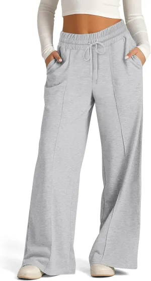 Wide Leg Sweatpants for Womens Leisure Plain Pant Drawstring Workout Pants High Waist Yoga Trouser Daily Comfy Pant